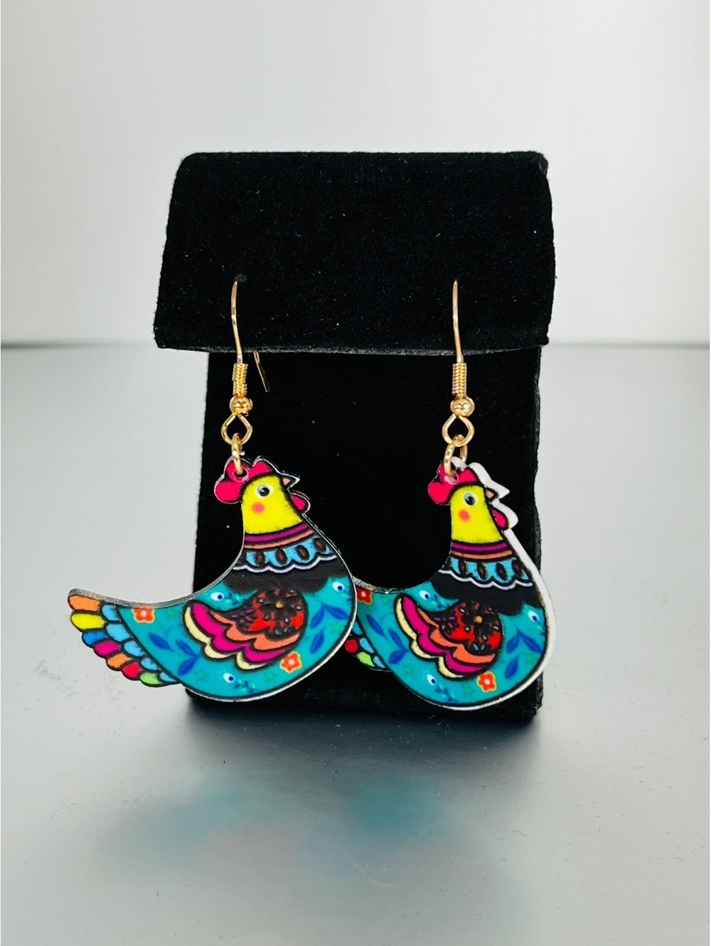 Colorful Hand-Painted Chicken Shaped Dangle Earrings